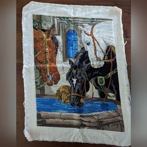 Goblin Wiehler Three Horses and Dog at a Well Handmade needlepoint wall art